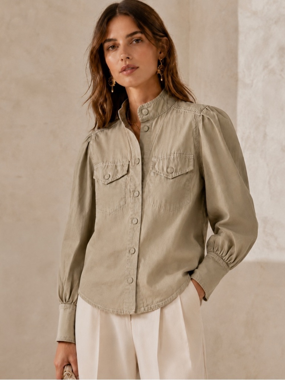 Zimmermann - Puff Sleeve Cotton Linen-blend Utility Blouse - Tan